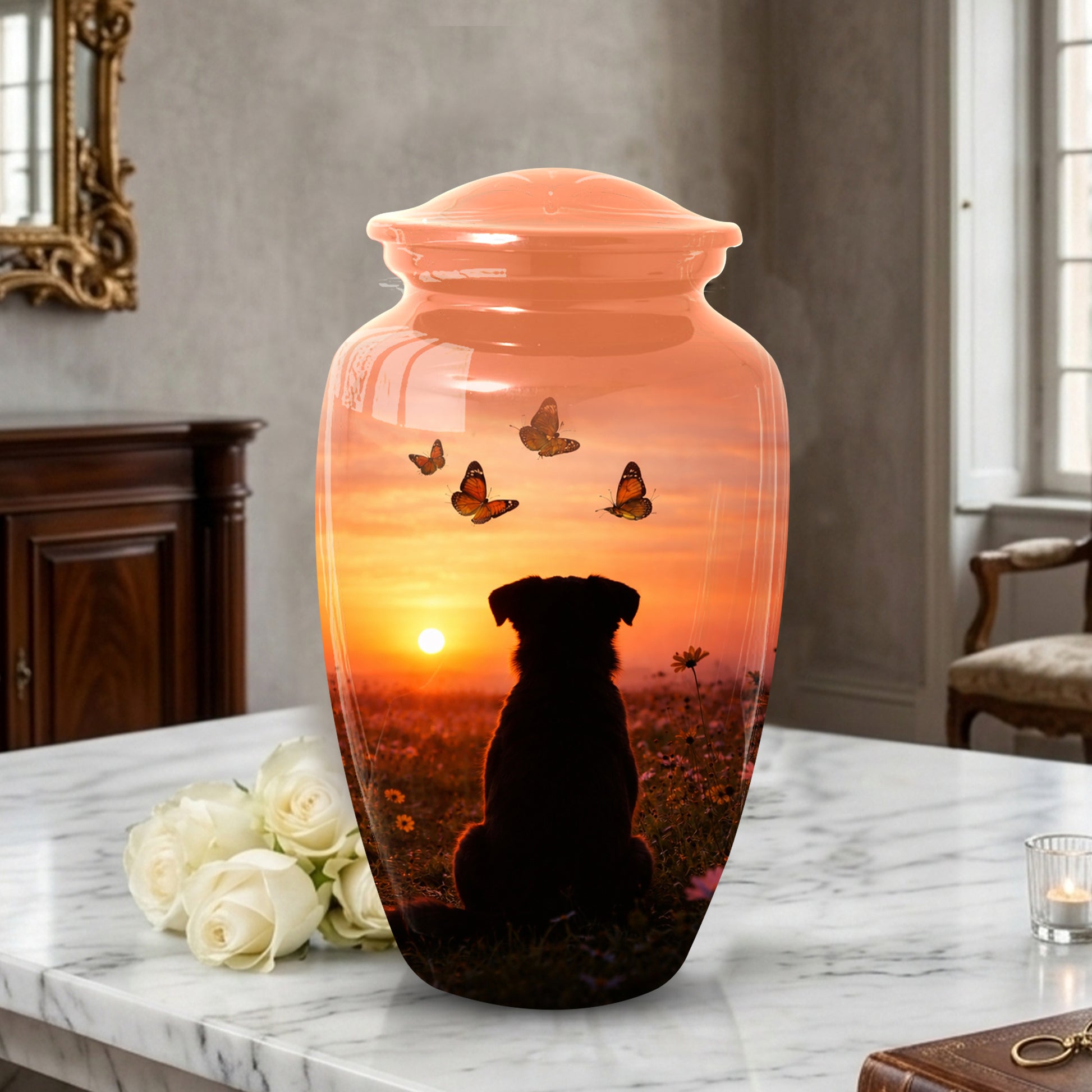 Dog Memorial Urn for Mom | Sunset Pet Memorial Cremation Large Urn - Keepsake Urn For Ashes