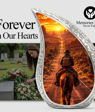 Cowboy Sunset Urn for Dad | Western Horse Cremation Urn for Human Ashes
