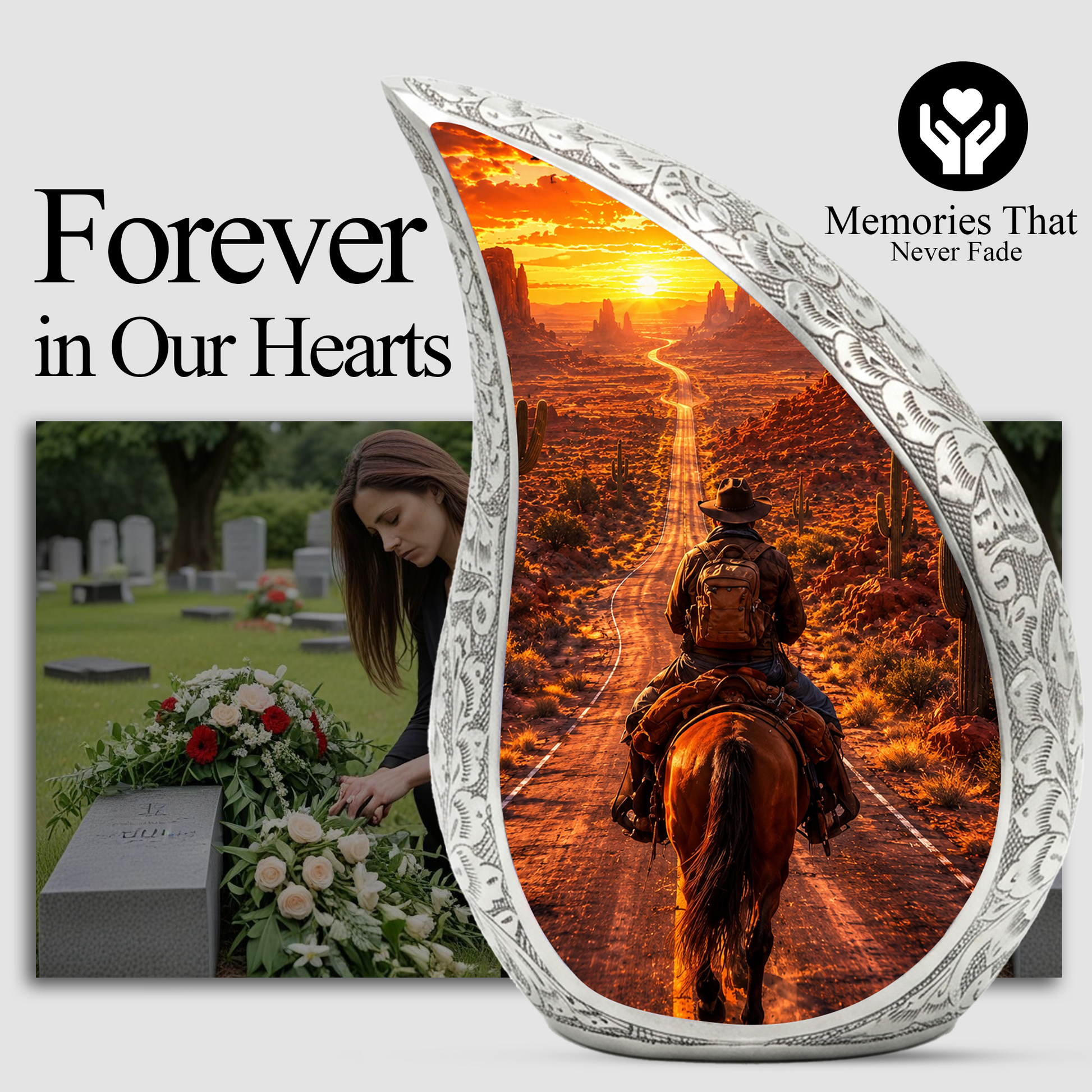 Cowboy Sunset Urn for Dad | Western Horse Cremation Urn for Human Ashes