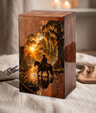 Personalised Urns for Dad,Cowboy Memorial Urn, Funeral Urn Wood