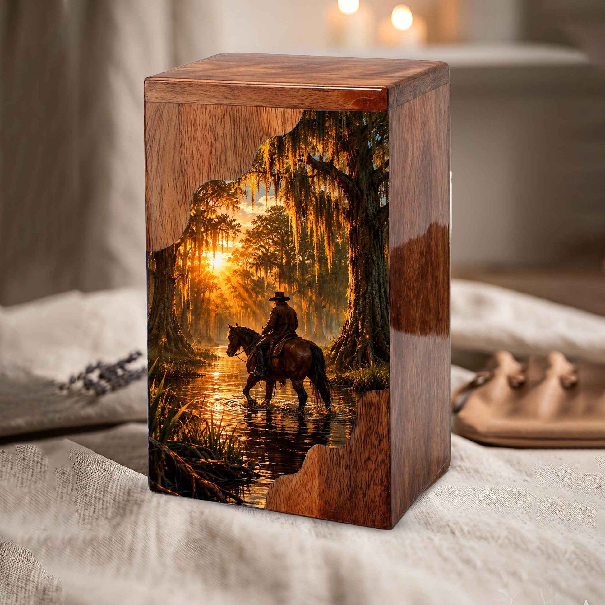 Personalised Urns for Dad,Cowboy Memorial Urn, Funeral Urn Wood