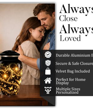 Personalized Adult Cremation Urn for Ashes, Golden Butterfly Heart Memorial Urn, Custom Adult Urn