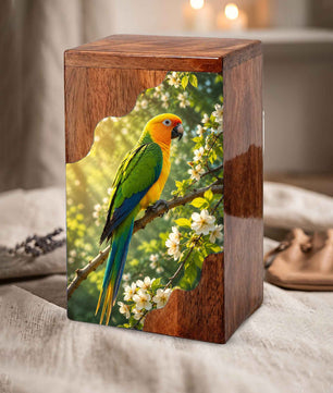 Parrot Wooden Cremation Urn – Personalized Memorial Urn for Human Ashes | Bird Memorial Wooden Urn