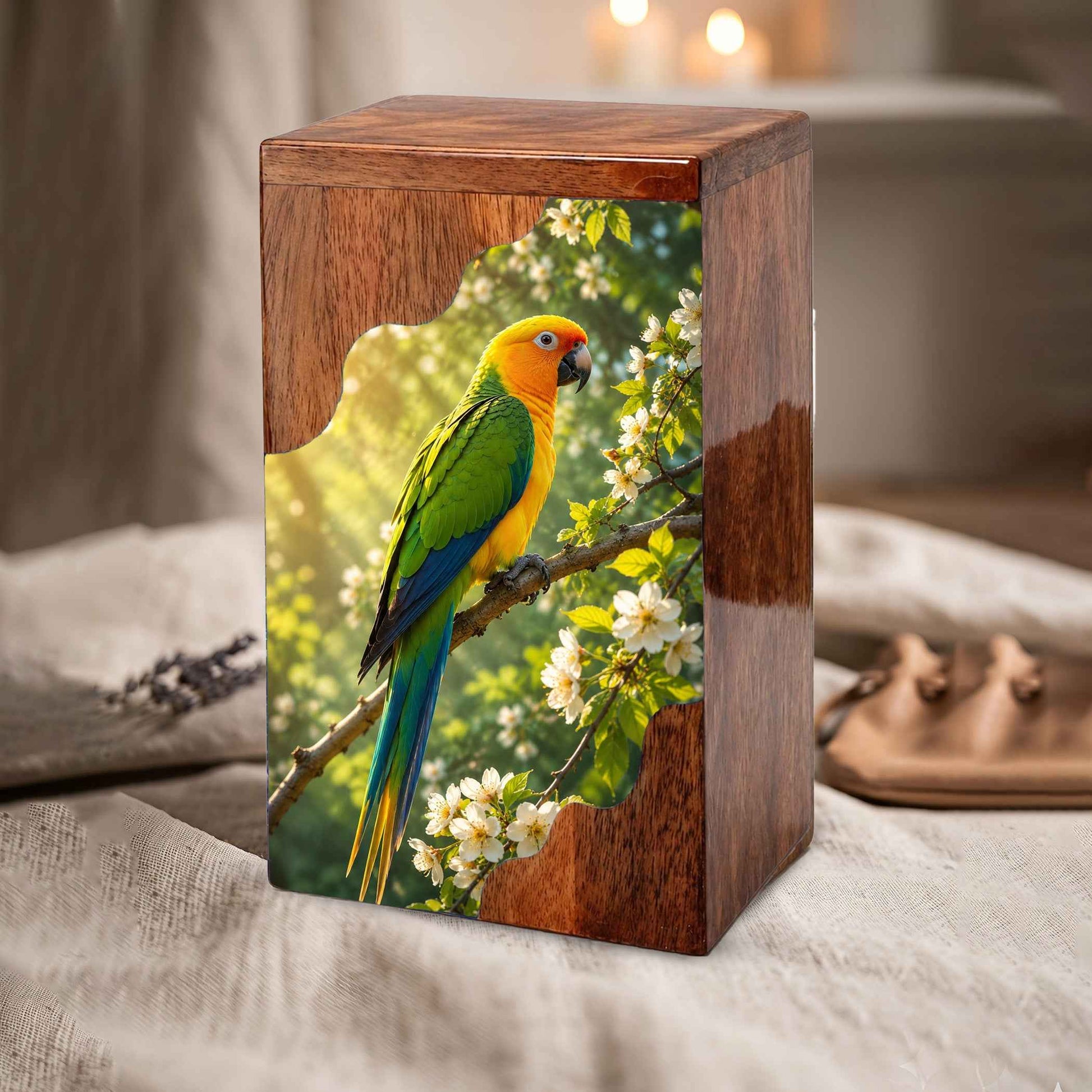 Parrot Wooden Cremation Urn – Personalized Memorial Urn for Human Ashes | Bird Memorial Wooden Urn