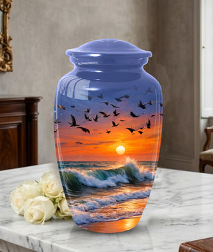 Ocean Sunset Urn for Mom | Beach Cremation Large Urn for Mother  | Coastal Funeral Urn for Human Ashes