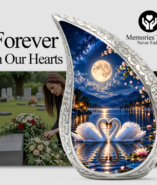 Swan Urn for Ashes, Romantic Swan Lake Cremation Urn for human Ashes