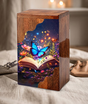 Wooden Cremation Urn – Butterfly Memorial Urn | Book of Memories Wooden Urn for Human Ashes