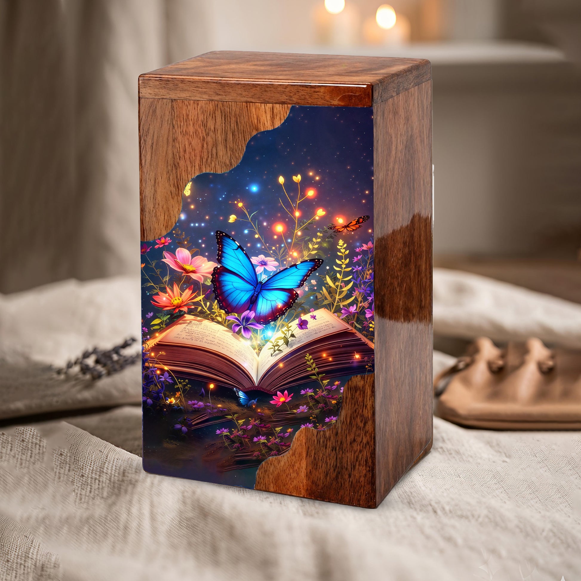 Wooden Cremation Urn – Butterfly Memorial Urn | Book of Memories Wooden Urn for Human Ashes