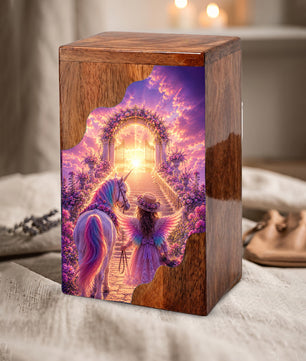 Angel Heaven Gate Wooden Cremation Urn – Heavenly Garden Memorial Wooden Urn for Human Ashes