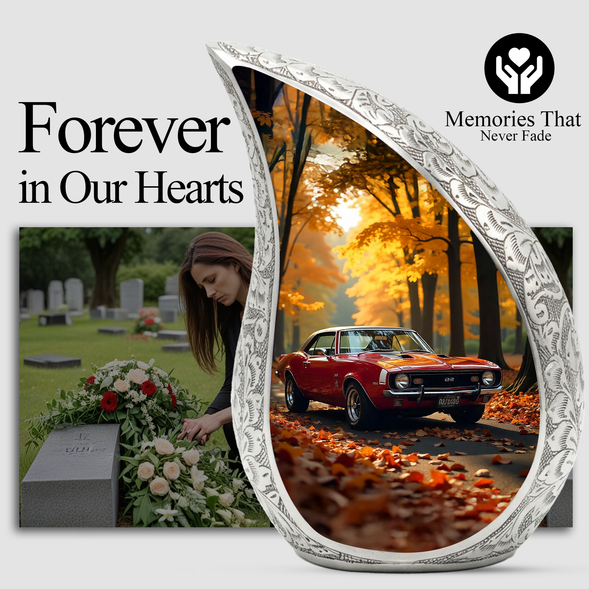 Classic Car Personalized Cremation Urn for Dad – Teardrop Style Aluminum Memorial Urn, 10 Inch