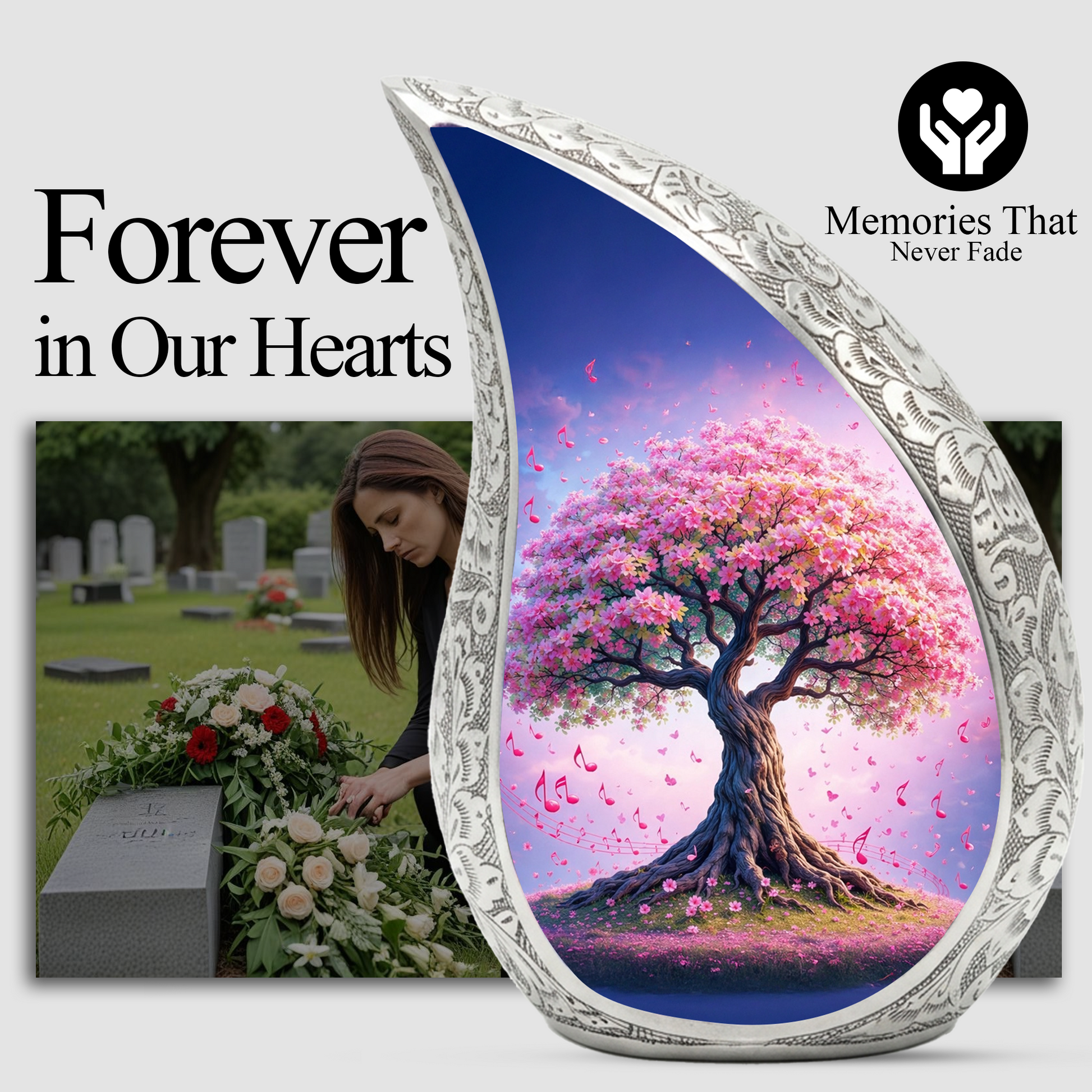 Tree of Life Personalized Cremation Urn – Teardrop Style Aluminum Memorial Urn, 10 Inch