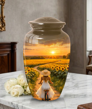 Sunflower Urn for Mom – Sunset Memorial  LargeUrn for Ashes | Beautiful Cremation Urn for Women