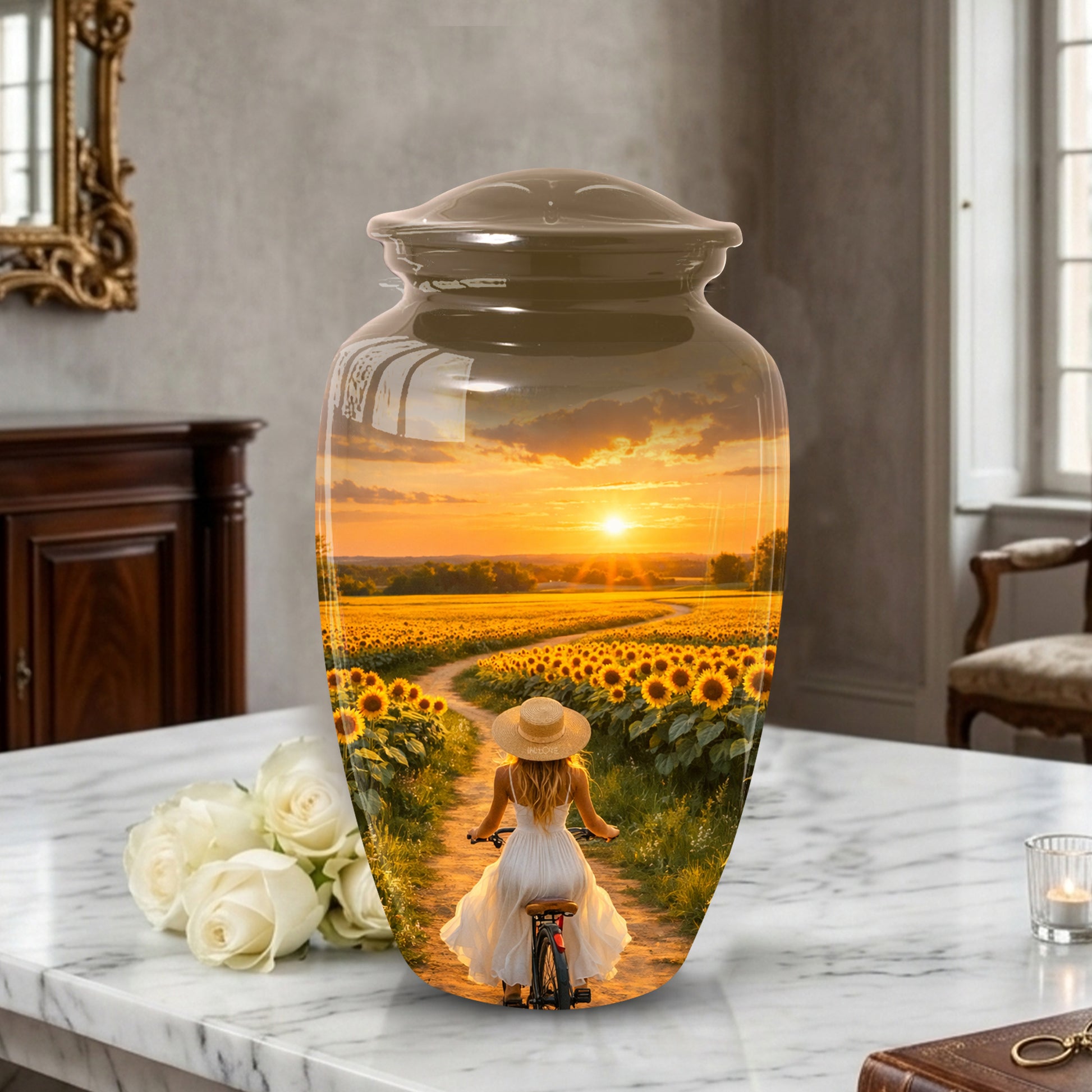 Sunflower Urn for Mom – Sunset Memorial  LargeUrn for Ashes | Beautiful Cremation Urn for Women