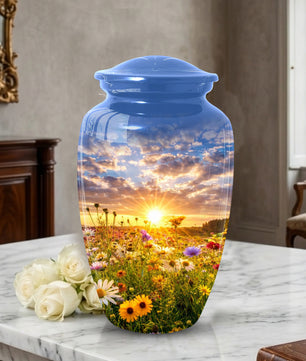 Wildflower Sunset Urn for Mom | Beautiful Cremation Large Urn for Women  | Floral Funeral Keepsake for Ashes