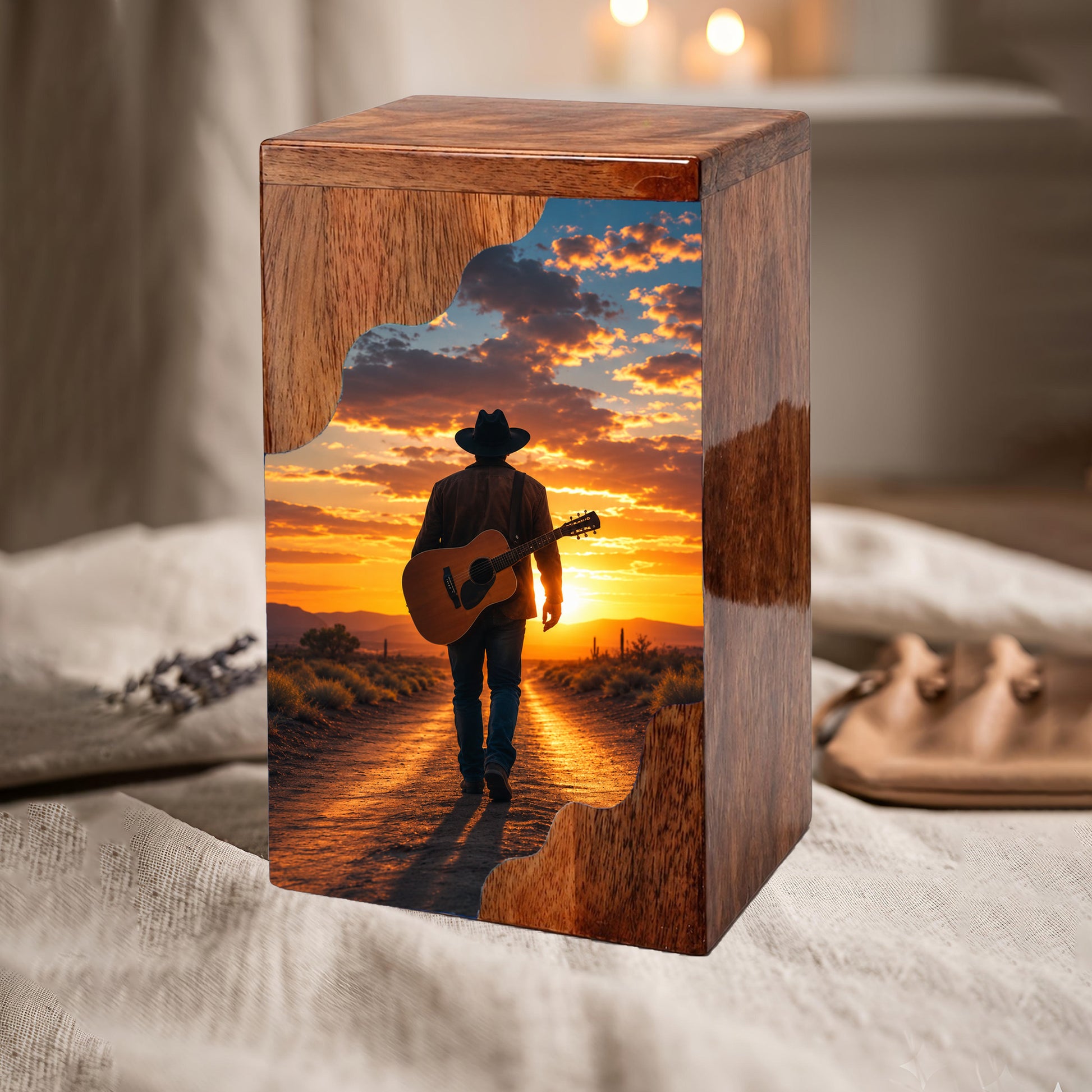 Guitar Wooden Cremation Urn – Wooden Urn for Human Ashes