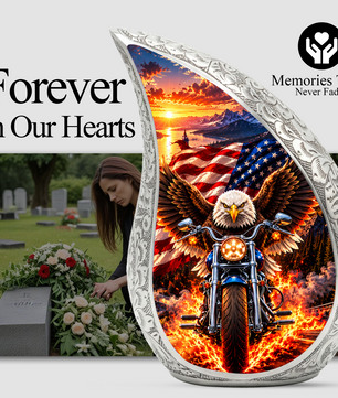 Patriotic Eagle Motorcycle Urn for Human Ashes, American Flag Adult Cremation Urn