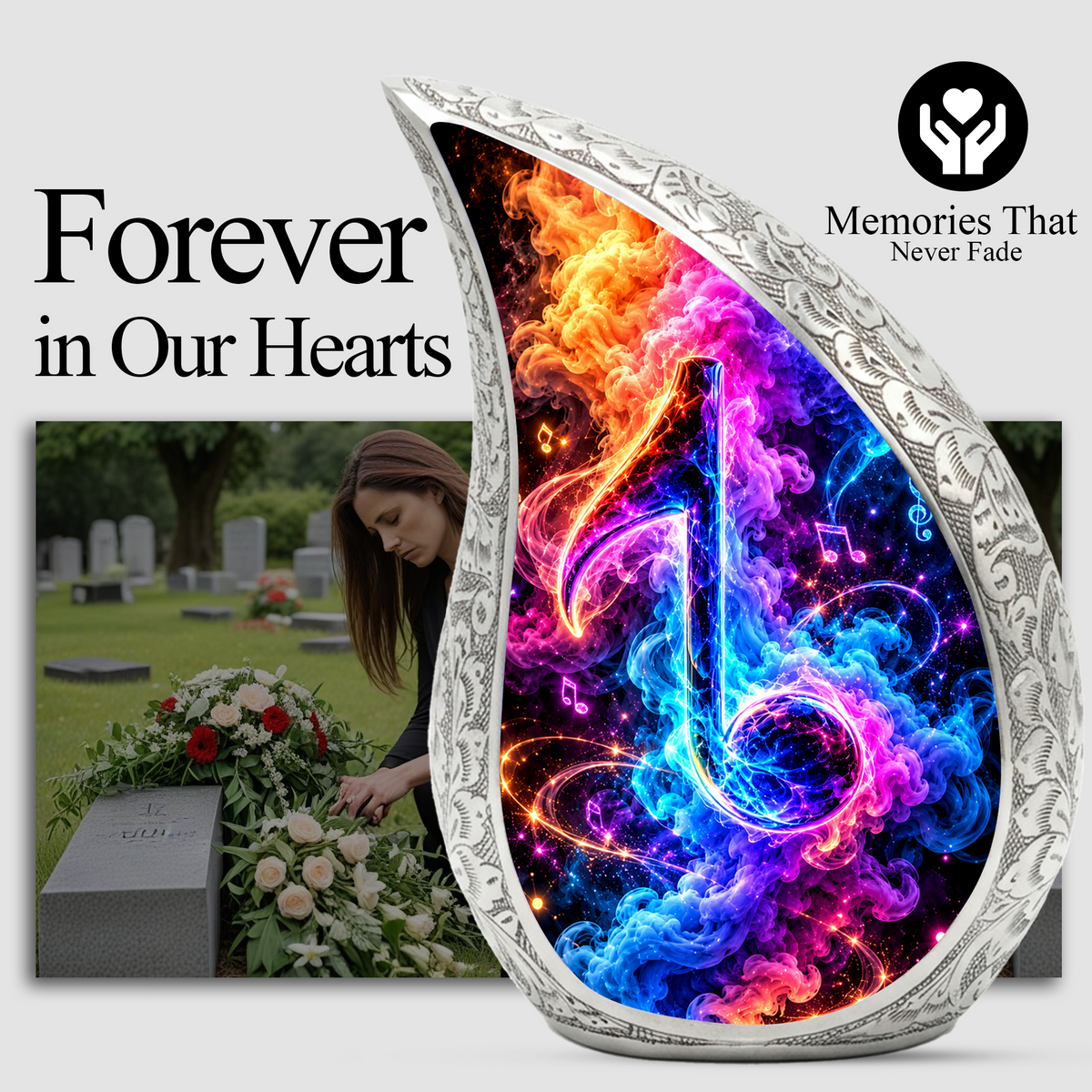 Musical Note Cremation Urn for Ashes, Colorful Music Lover Memorial Urn