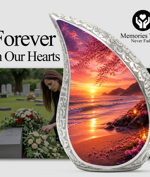 Ocean Beach Sunset Urn for Human Ashes | Beach Cremation Urn with Palm Tree