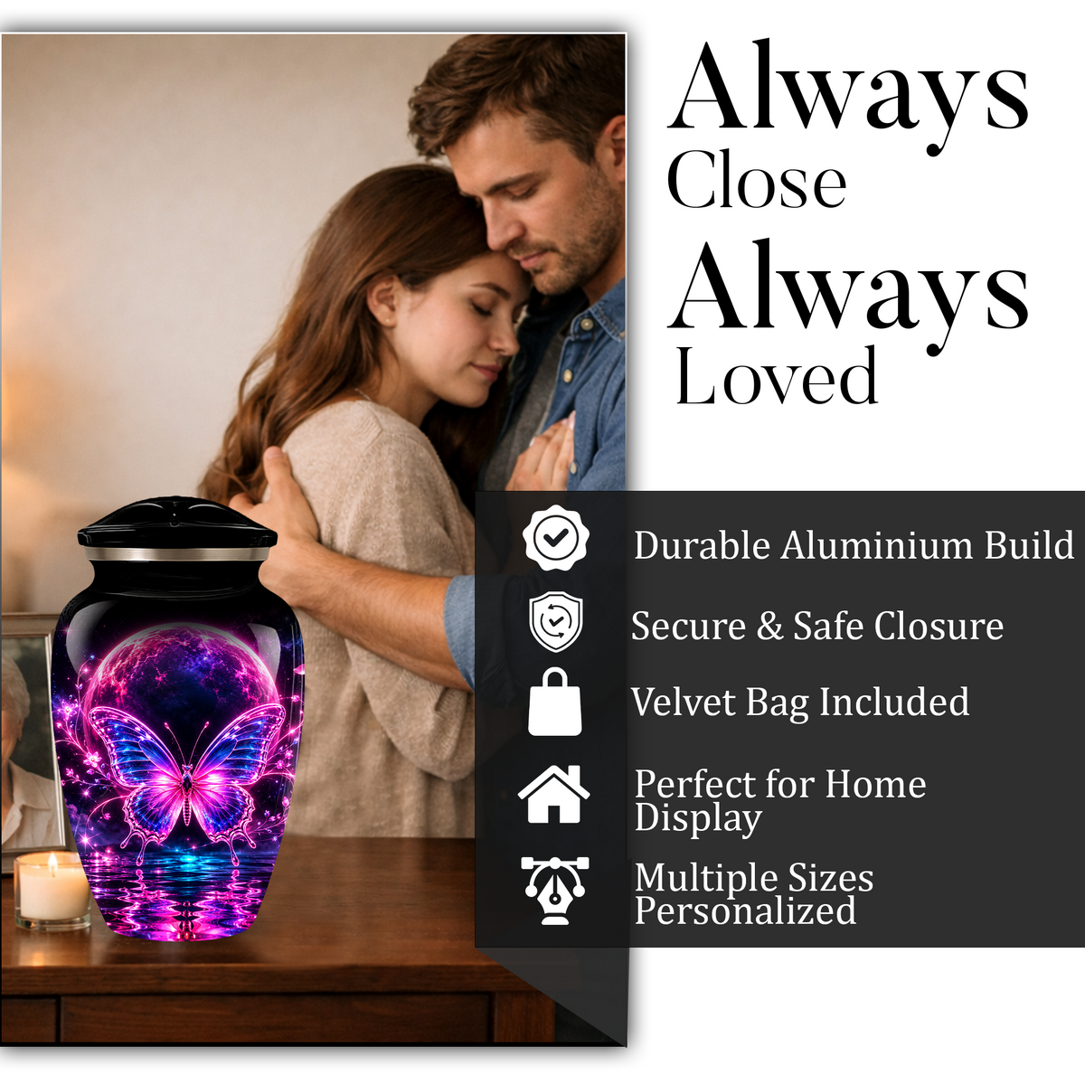 Personalized Butterfly Cremation Urn for Ashes, Pink Purple Galaxy Butterfly Adult Urn, Custom Memorial Urn