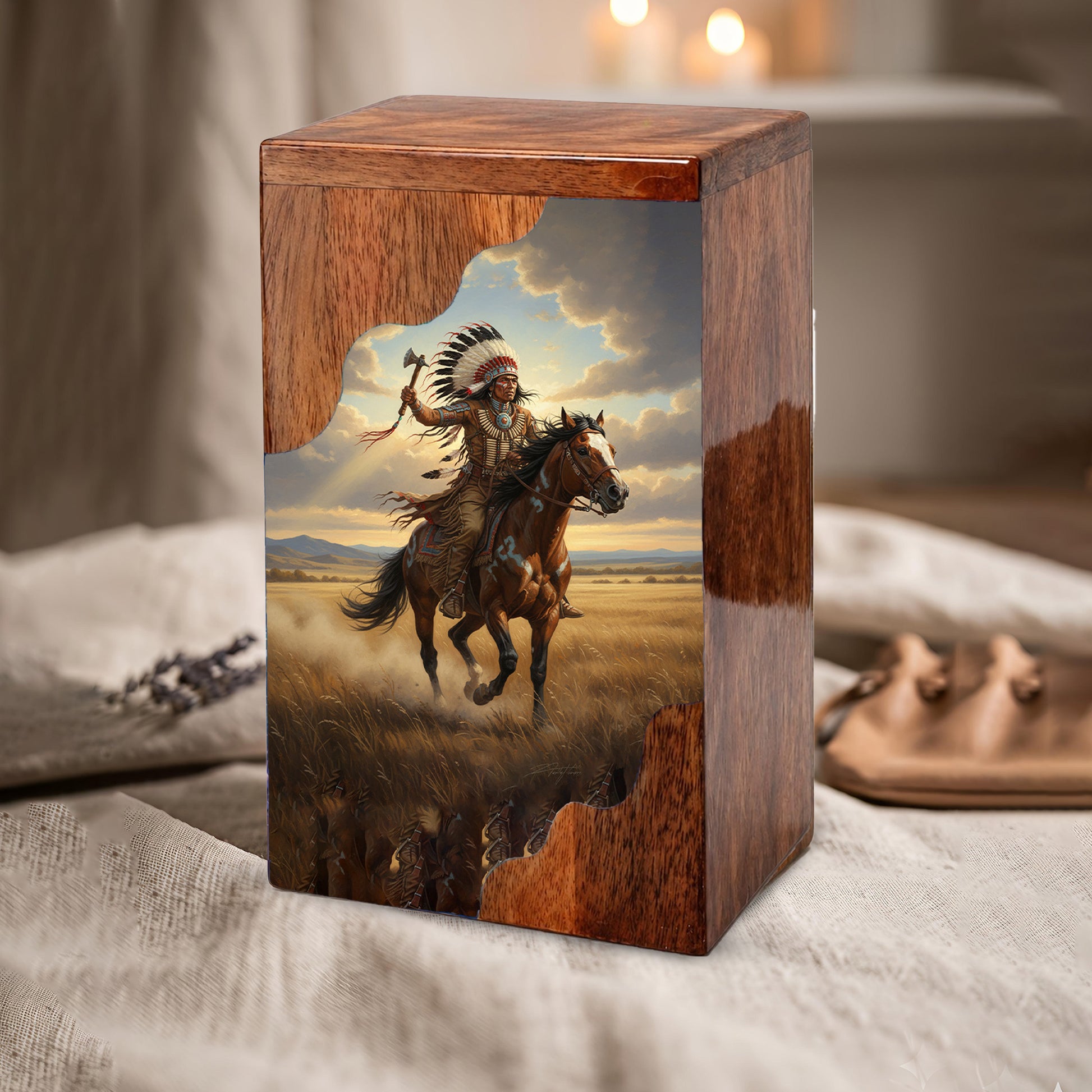 Western Cremation Urn for Dad – Custom Wooden Memorial Urn Box for Ashes