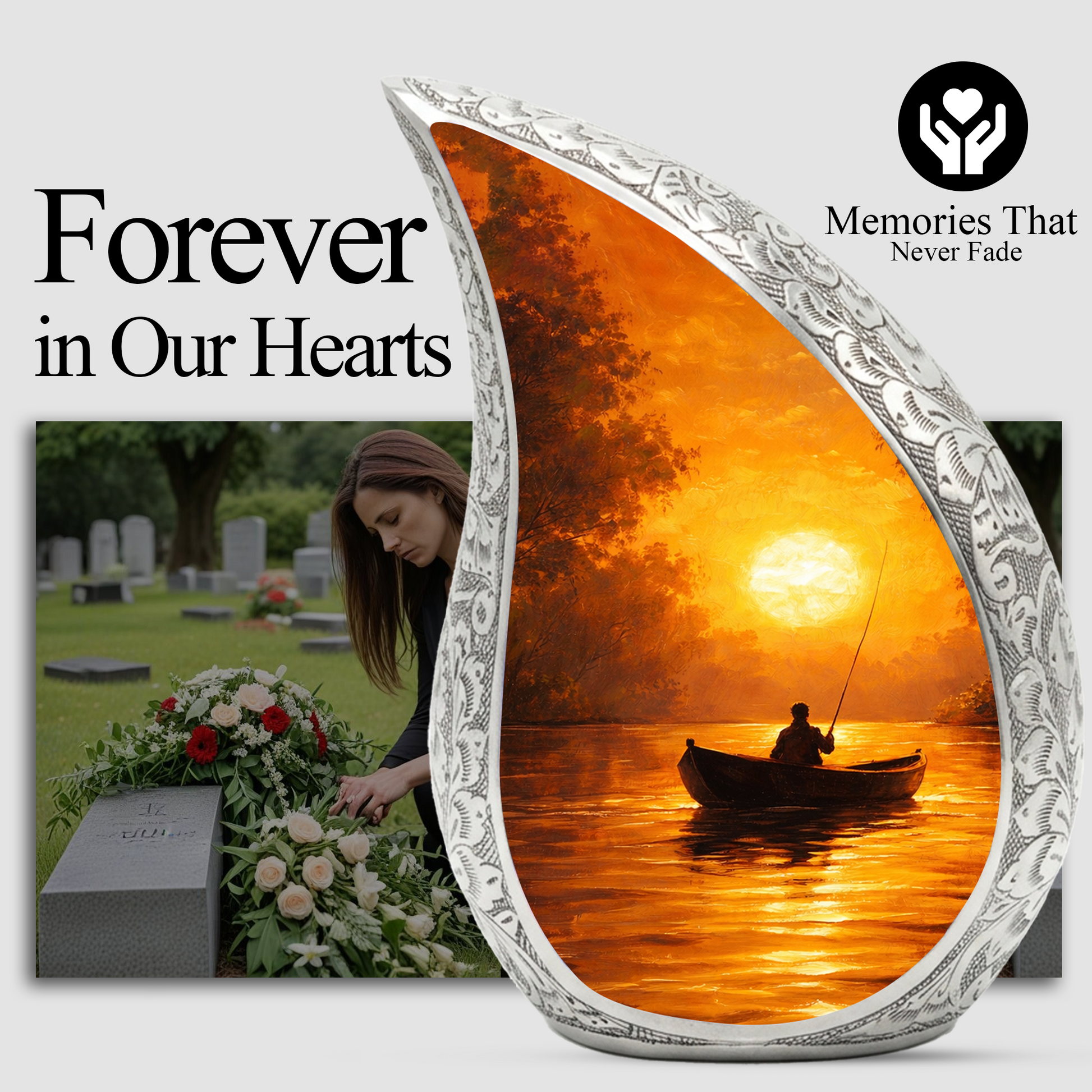 Fishing Sunset Cremation Urn for Dad | Beautiful Fishing Memorial Urn for Male Ashes