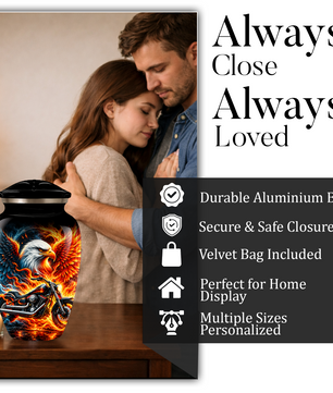 Eagle and Motorcycle Cremation Urn for Adult Ashes, Fiery Phoenix Eagle Biker Urn for Human Ashes