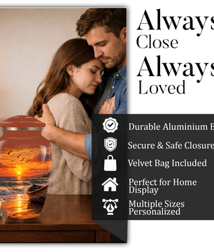 Beach Cremation Urn for Ashes | Ocean Sunset Memorial Urn | Personalized Beach & Ocean Theme Urn