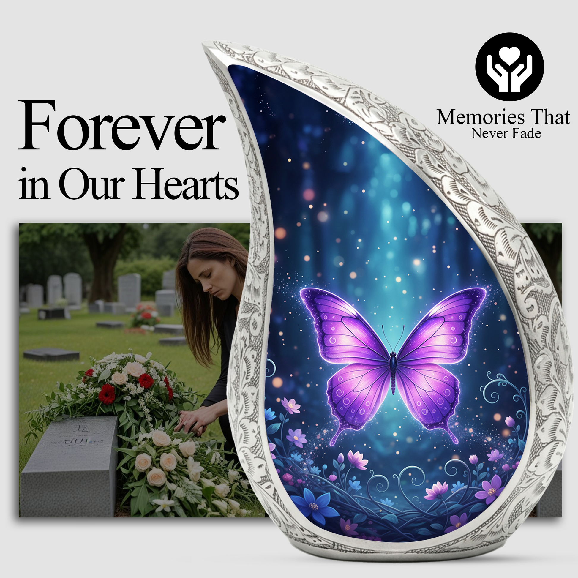Purple Butterfly Urn for Human Ashes | Urn for Mom | Butterfly Memorial Urn
