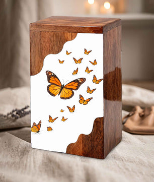 Wooden Butterfly Cremation Urn – Monarch Butterfly Memorial Urn | Custom Wooden Urn for Human Ashes