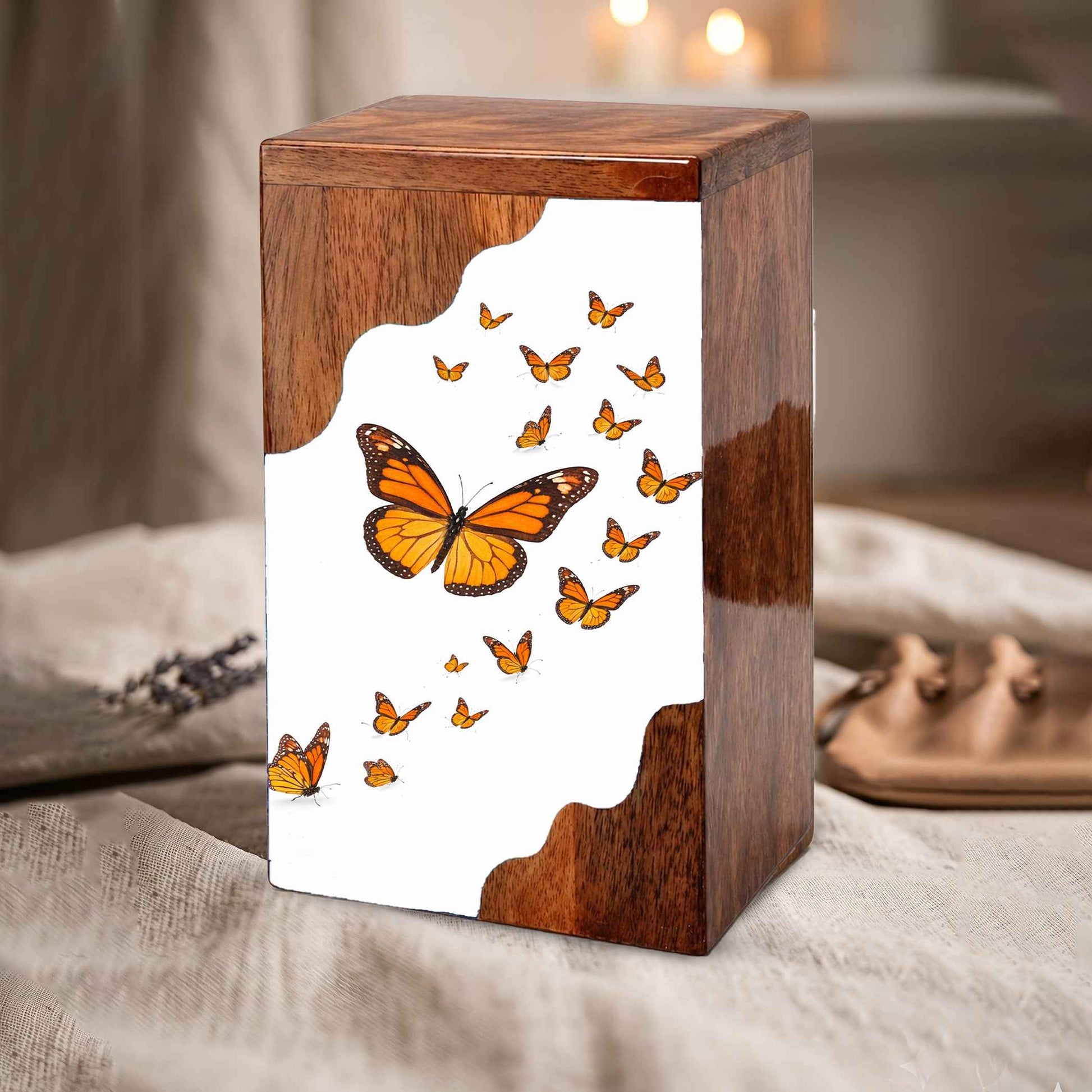 Wooden Butterfly Cremation Urn – Monarch Butterfly Memorial Urn | Custom Wooden Urn for Human Ashes