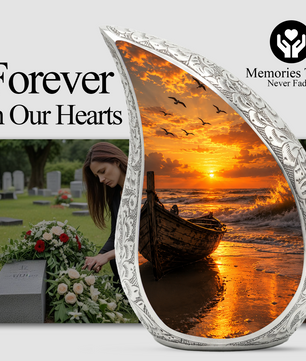 Beach Boat Cremation Urn for Human Ashes | Ocean Sunset Beach Themed Memorial Urn
