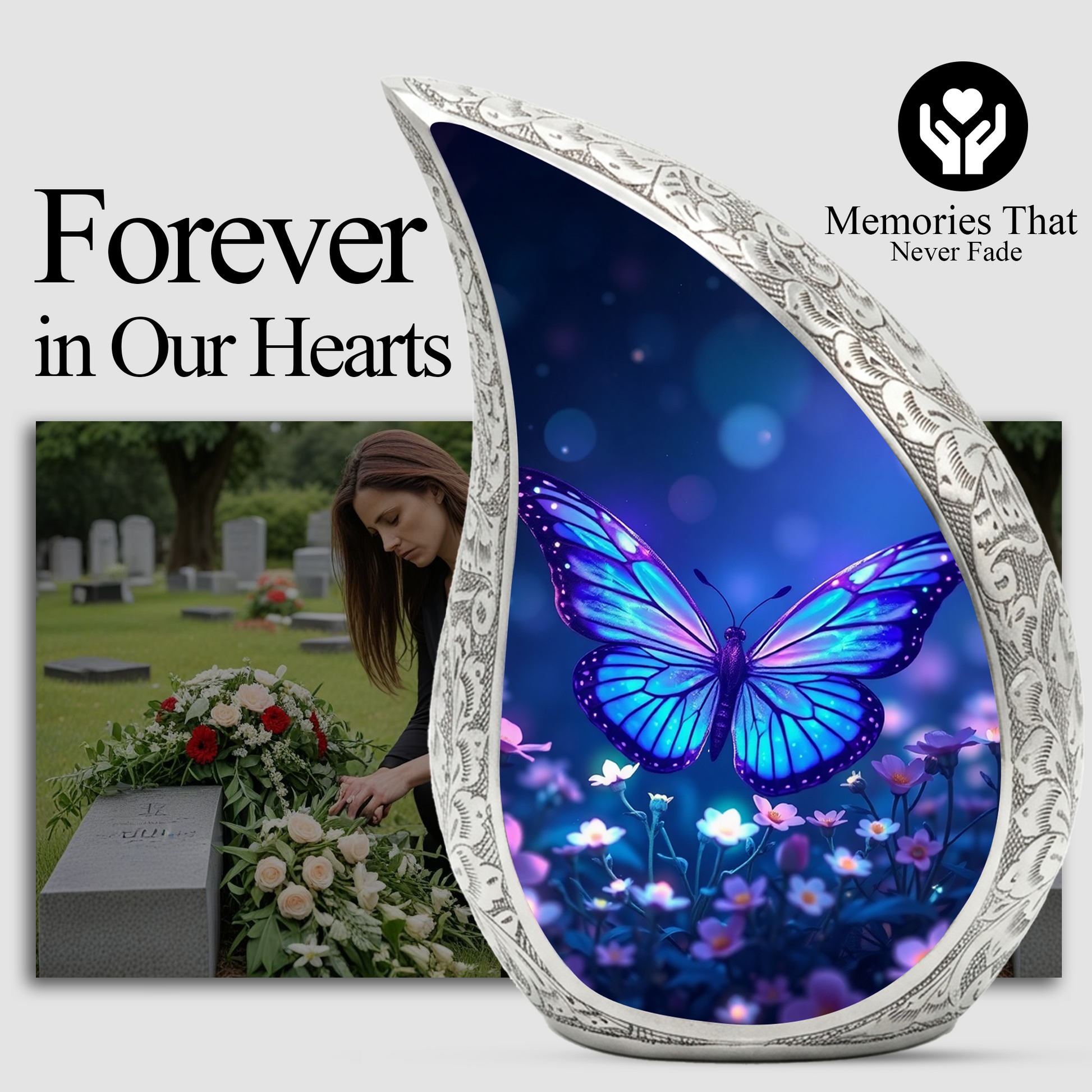 Blue Butterfly Urn for Human Ashes | Butterfly Memorial Urn