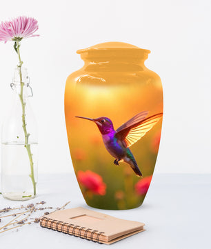 Golden Hummingbird Sunset Adult Urn for Human Ashes | Elegant Adult Cremation Urn