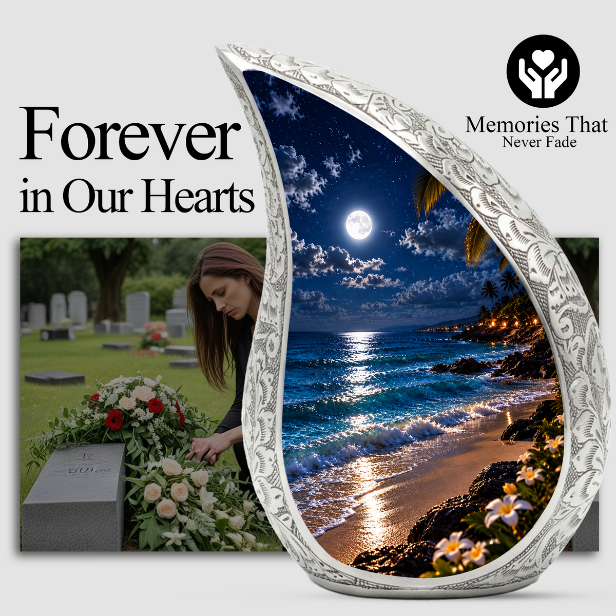 Moonlit Beach Cremation Urn for Ashes, Personalized Ocean Adult Urn
