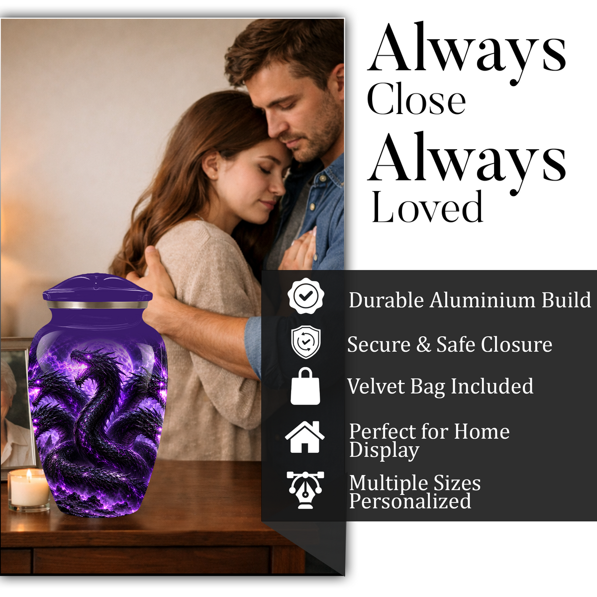 Purple Dragon Cremation Urn for Ashes | Personalized Dragon Memorial Urn | Three Headed Dragon Adult Urn