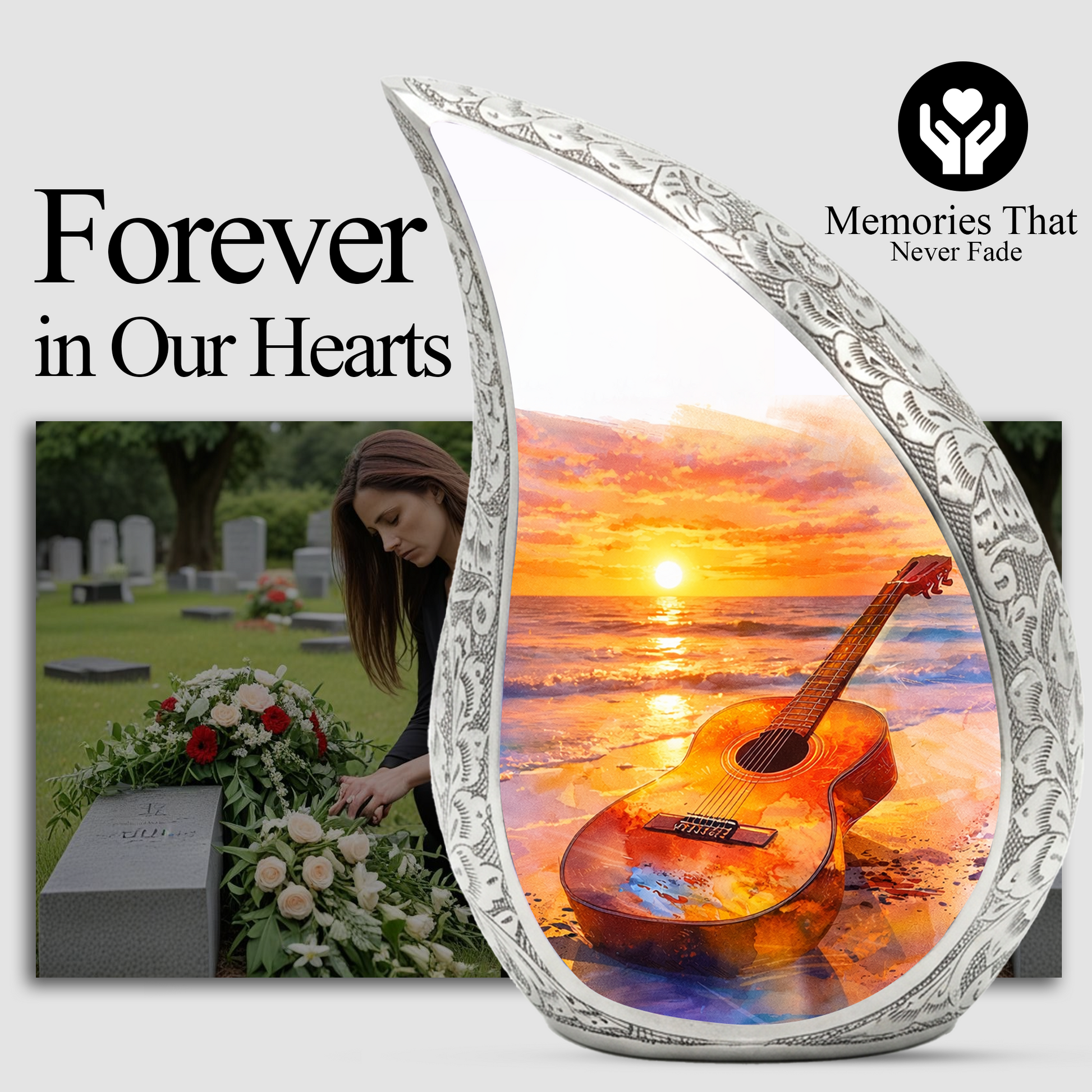 Beach Guitar Memorial Urn for Mom Dad, Funeral Urn for Human Ashes