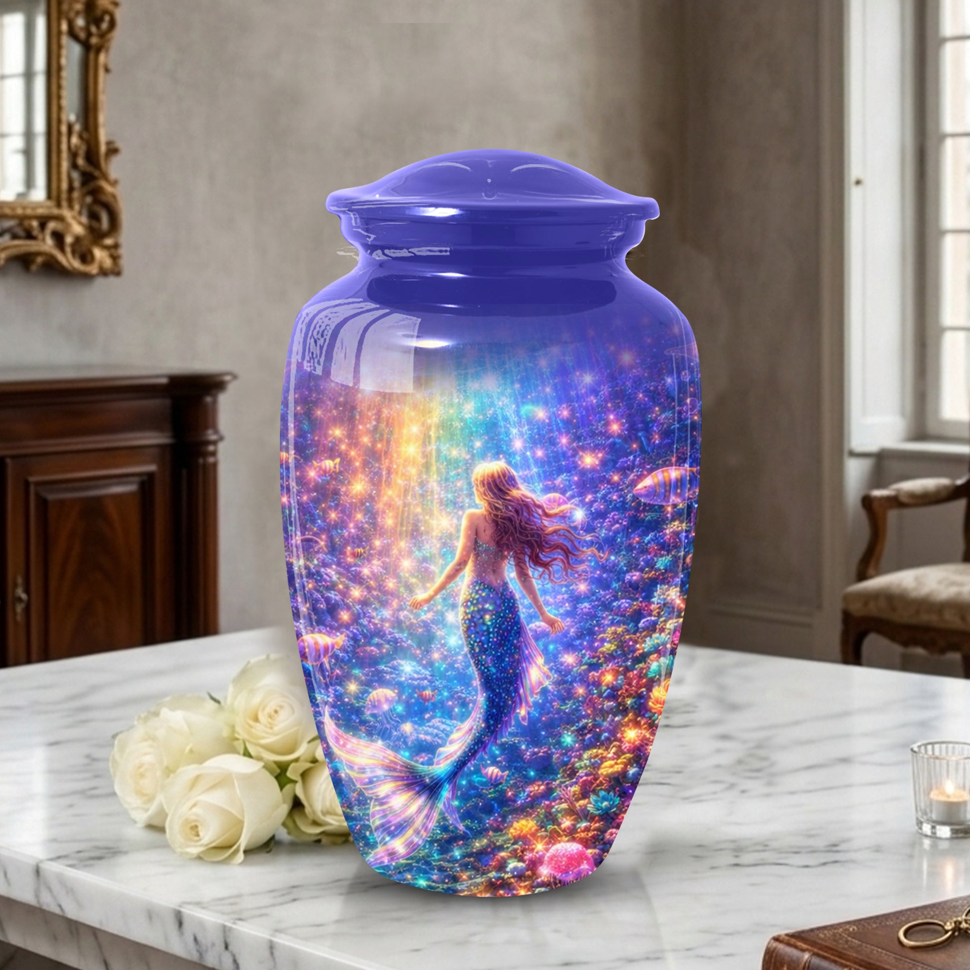 Mermaid Urn for Mom- Ocean Memorial Cremation Large Urn For Female
