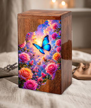 Butterfly Wooden Cremation Urn – Butterfly Memorial Urn for Human Ashes