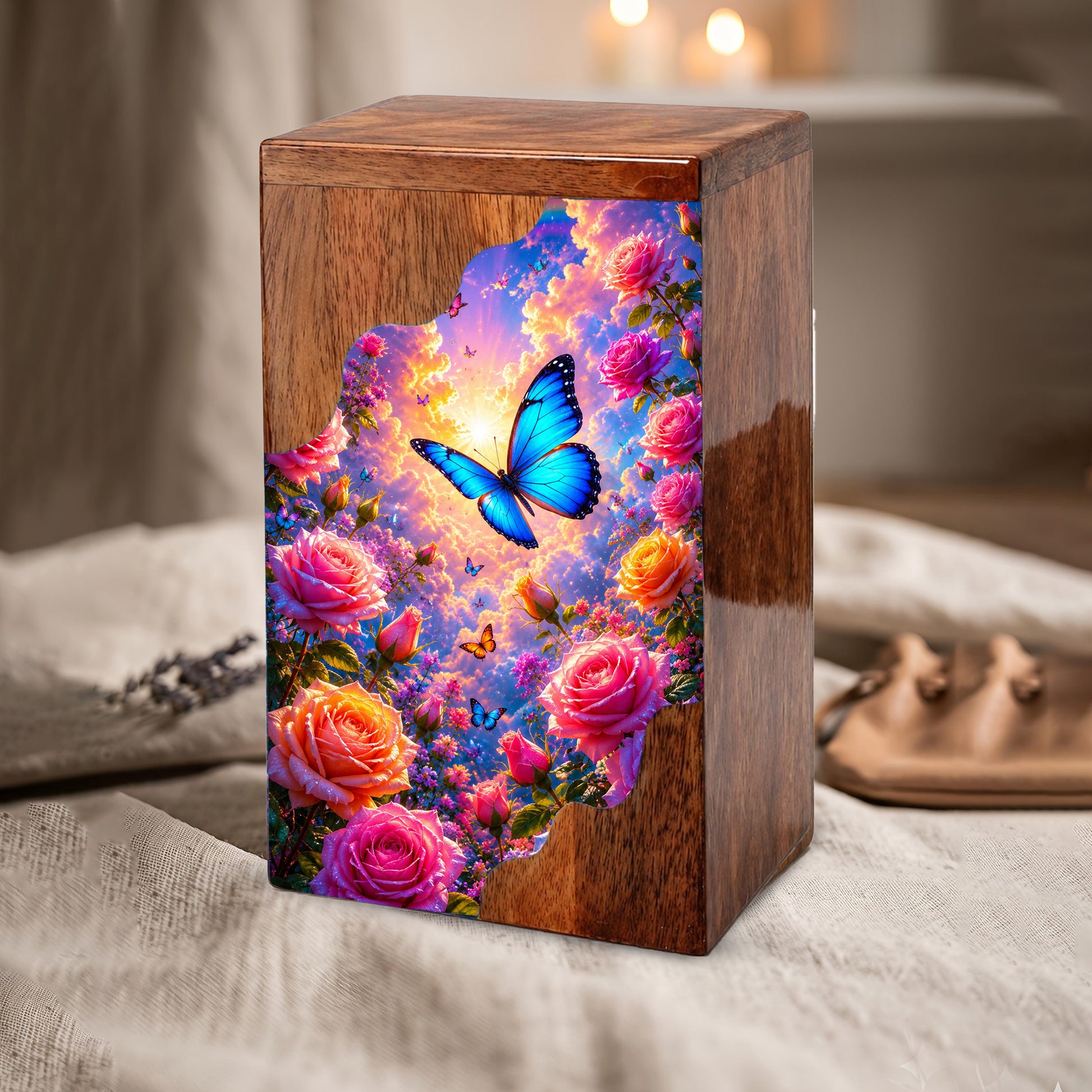 Butterfly Wooden Cremation Urn – Butterfly Memorial Urn for Human Ashes