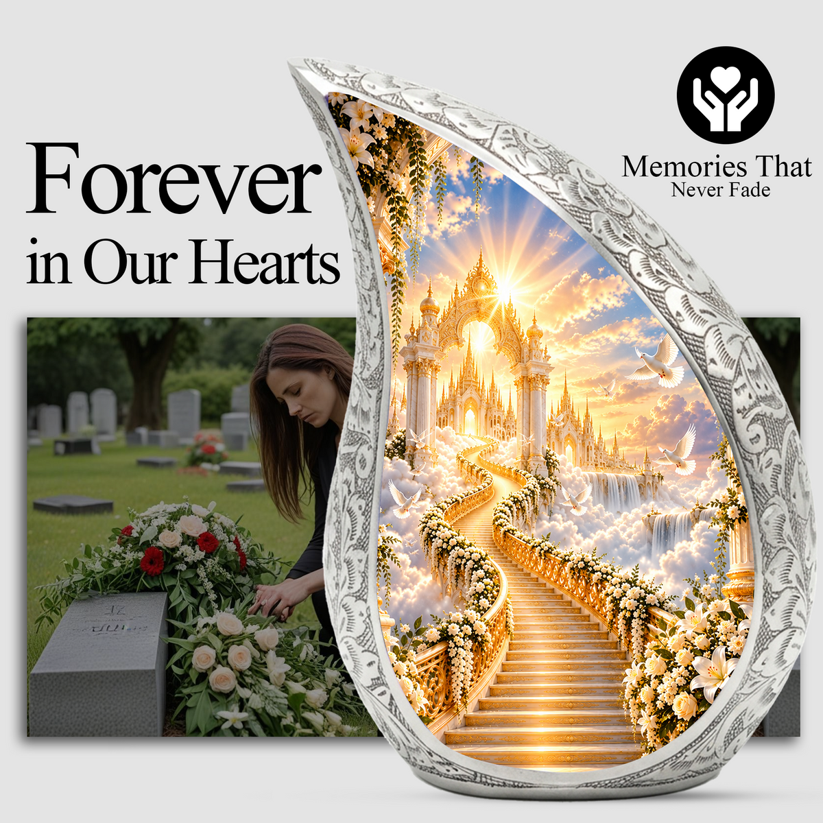 Heavenly Stairway Cremation Urn for Adult Ashes, Golden Heaven Memorial Urn