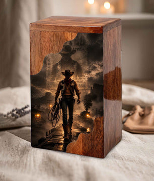 Cowboy Wooden Cremation Urn for Human Ashes | Personalized Western Memorial Urn