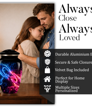 Cosmic Hands Cremation Urn for Adult Ashes, Blue and Pink Galaxy Memorial Urn, Personalized Funeral Urn for Human Ashes, Celestial Keepsake