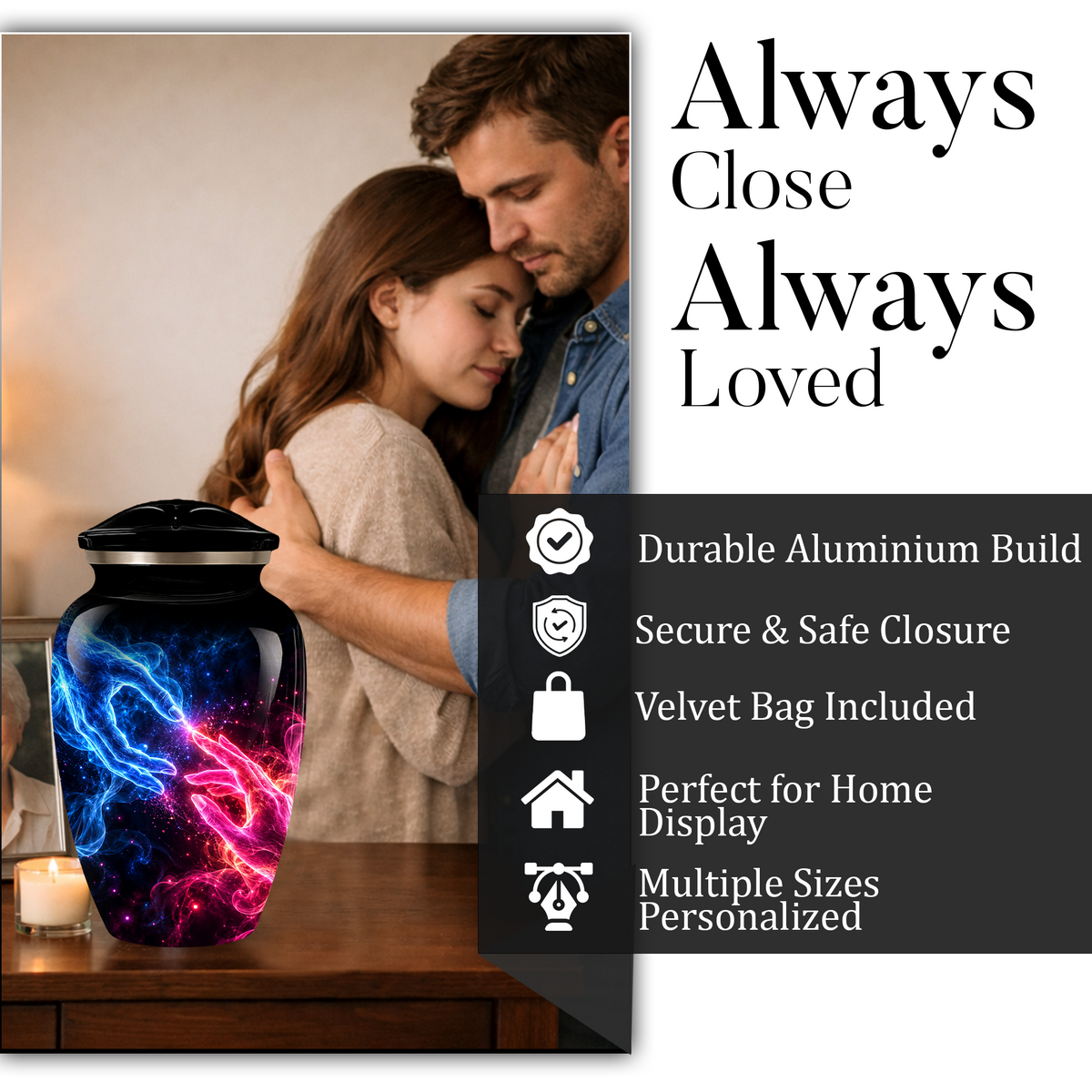 Cosmic Hands Cremation Urn for Adult Ashes, Blue and Pink Galaxy Memorial Urn, Personalized Funeral Urn for Human Ashes, Celestial Keepsake