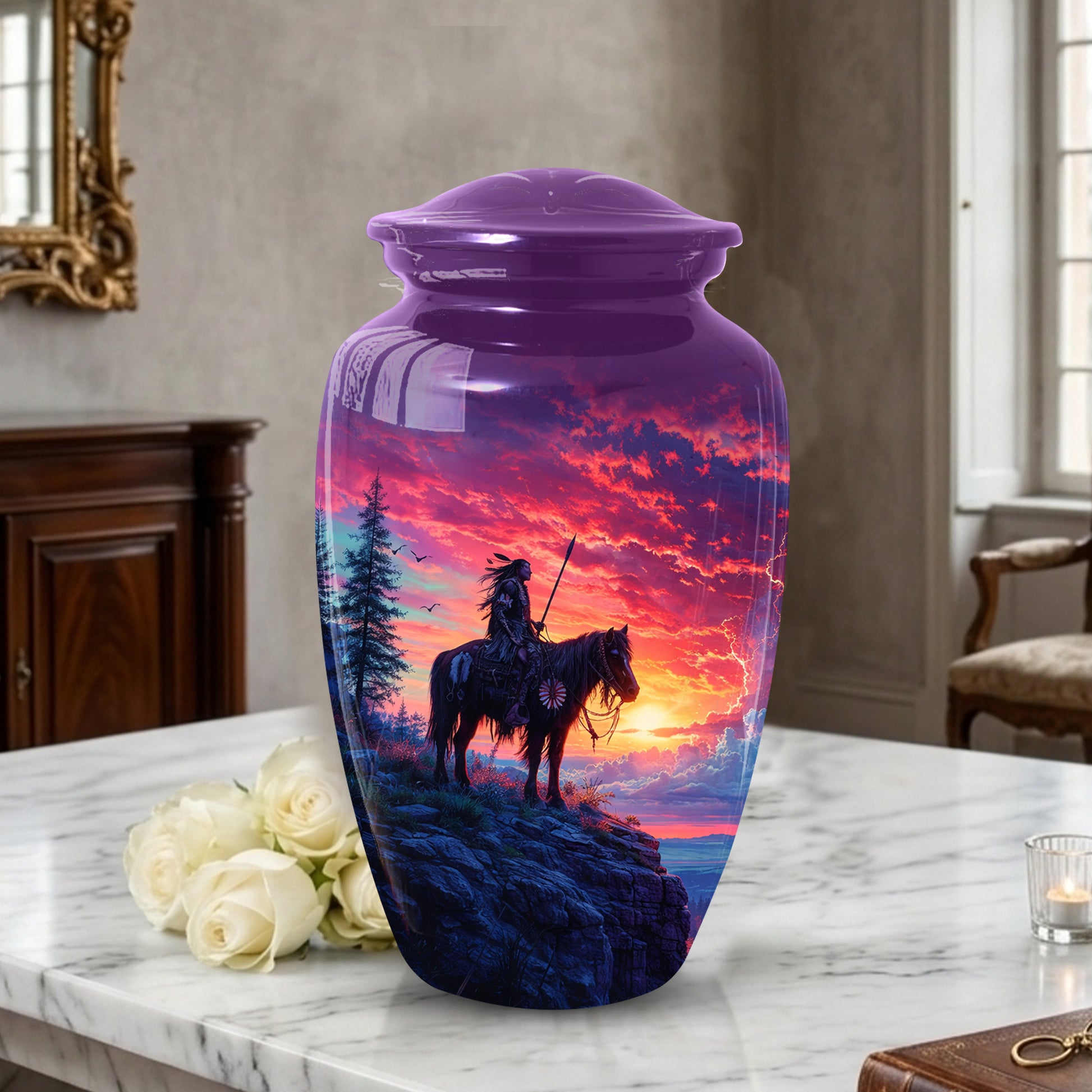 Native American Horse Urns for Dad, Adult Cremation Large  Urn For Ashes