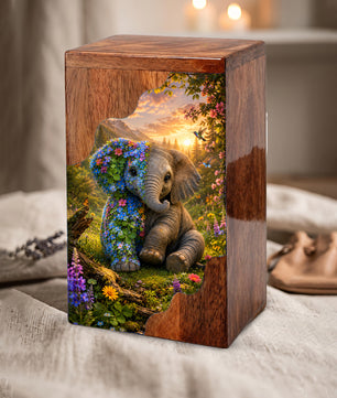 Wooden Cremation Urn for Human Ashes, Elephant Memorial Urn