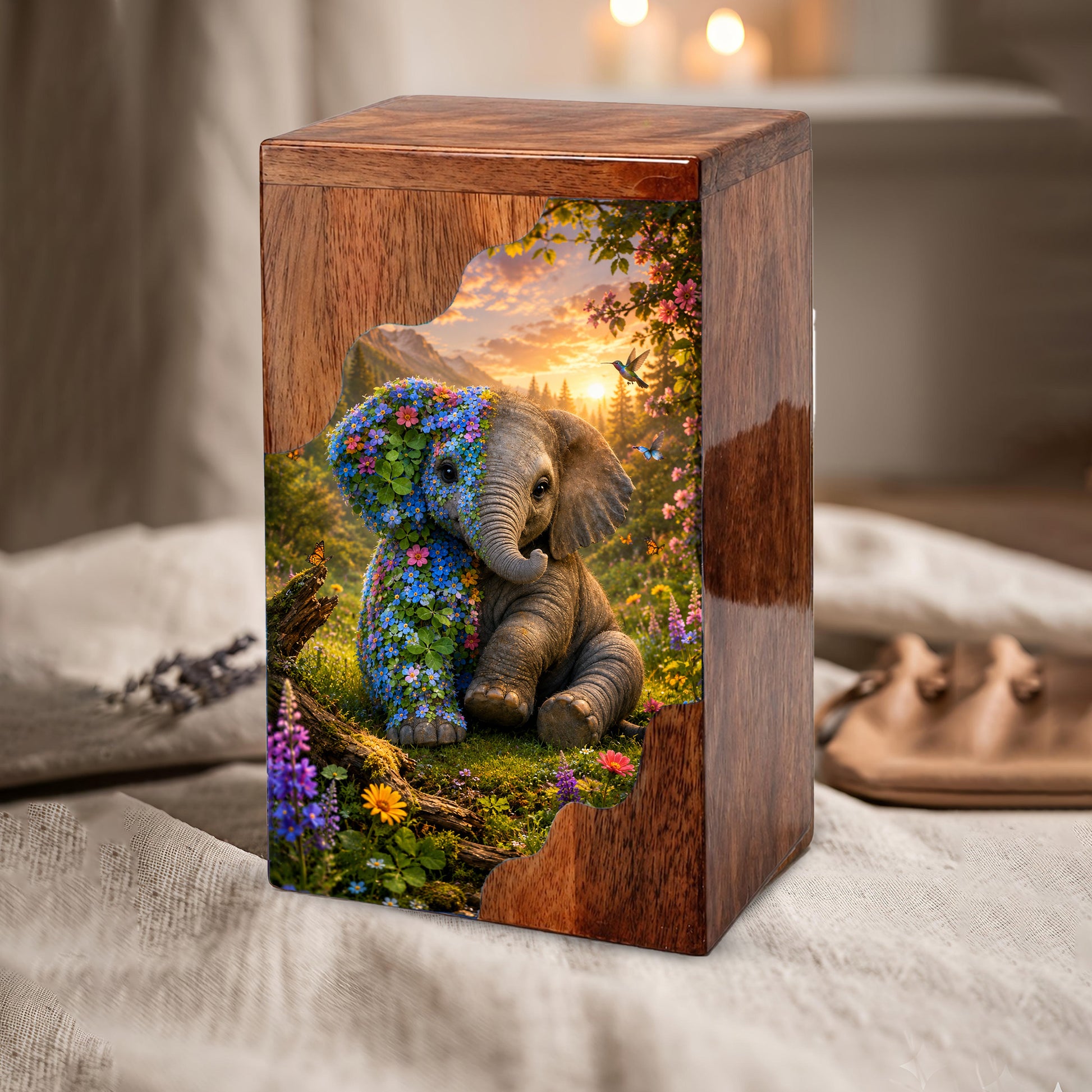 Wooden Cremation Urn for Human Ashes, Elephant Memorial Urn