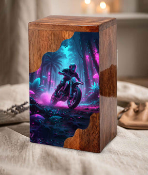 Personalized Wooden Cremation Urn – Adventure Motorcycle Memorial Urn