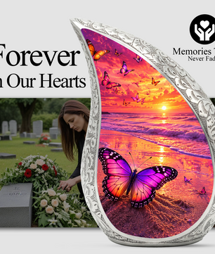 Butterfly Beach Urn for Human Ashes | Ocean Theme Adult Cremation Urn