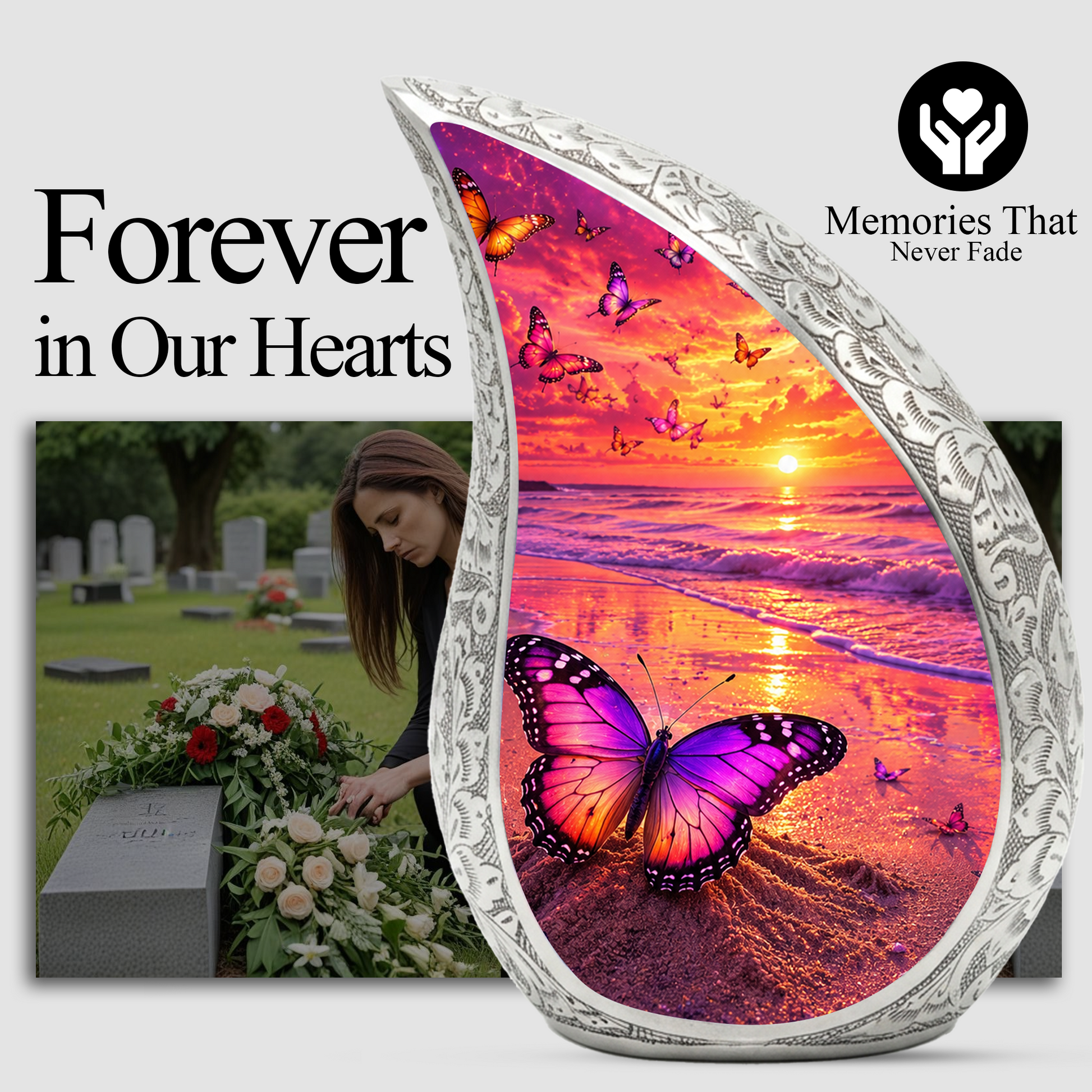 Butterfly Beach Urn for Human Ashes | Ocean Theme Adult Cremation Urn