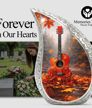 Personalized Guitar Cremation Urn – Custom Music Memorial Urn for Ashes, Teardrop Aluminum Urn, 10 Inch